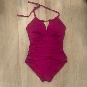 NWT Lauren Ralph Lauren Beach Club Solid High Neck One-Piece Swimsuit size 16